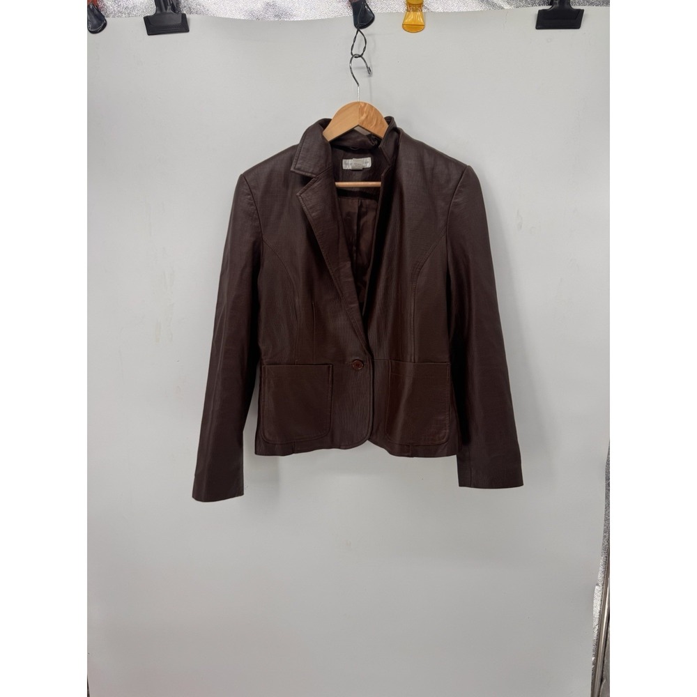 Worthington Brown Genuine Leather Blazer Medium Croc Embossed Y2K 90s Jacket